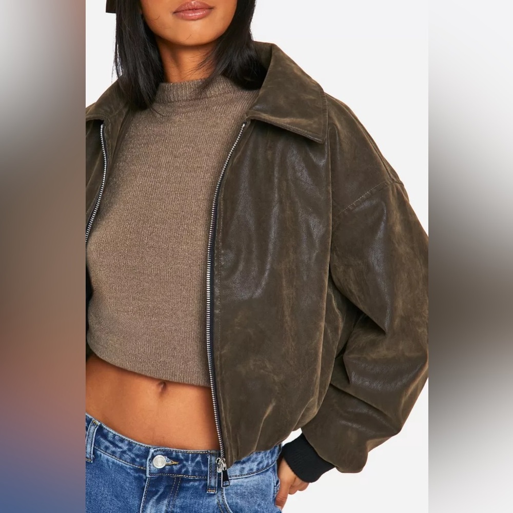 NWT Vintage Faux Leather Bomber Jacket - Picture 5 of 5